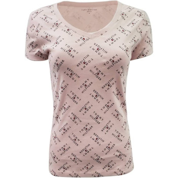 Tommy Hilfiger dámské tričko v-neck Brand růžové