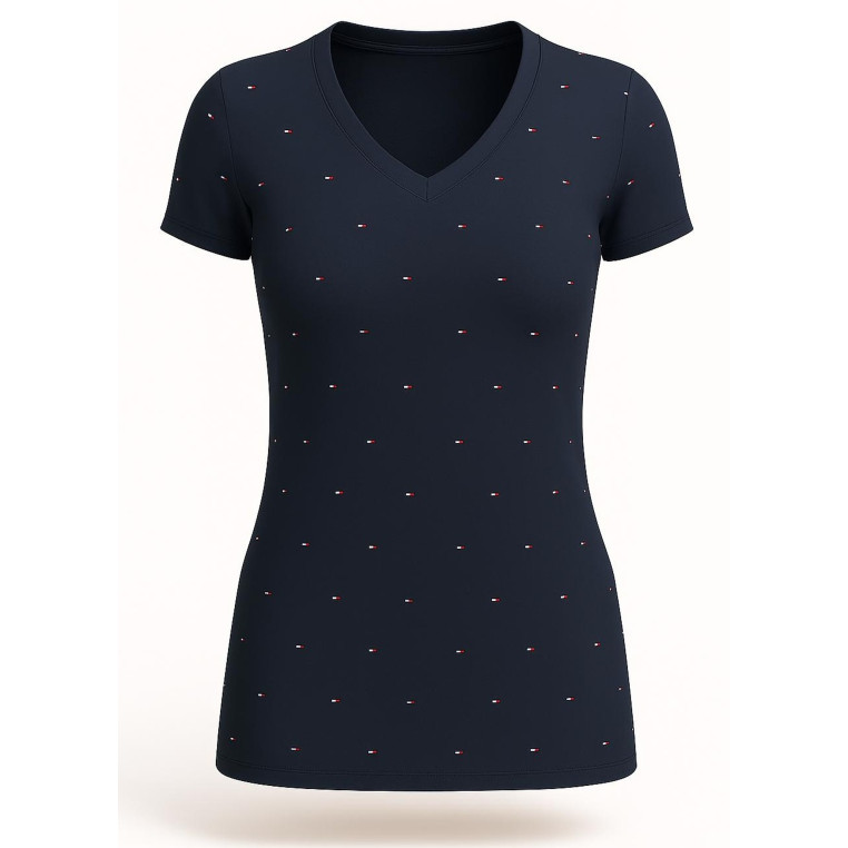 Tommy Hilfiger dámské tričko v-neck Tommy flag tmavě modré