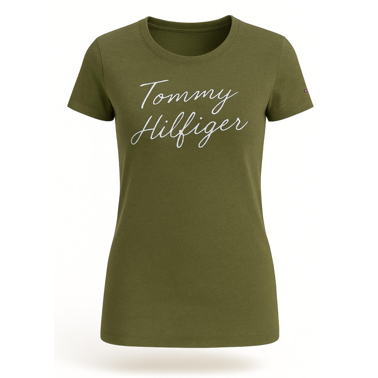 Tommy Hilfiger dámské tričko Logo signature zelené