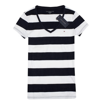Tommy Hilfiger dámské tričko s krátkým rukávem pruhované černá/bílá