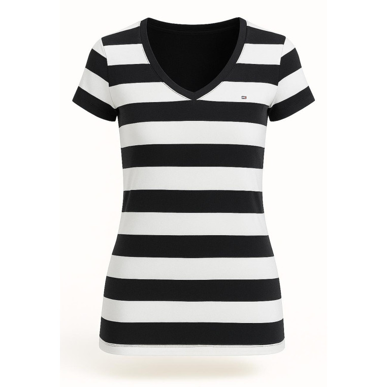 Tommy Hilfiger dámské tričko s krátkým rukávem pruhované černá/bílá