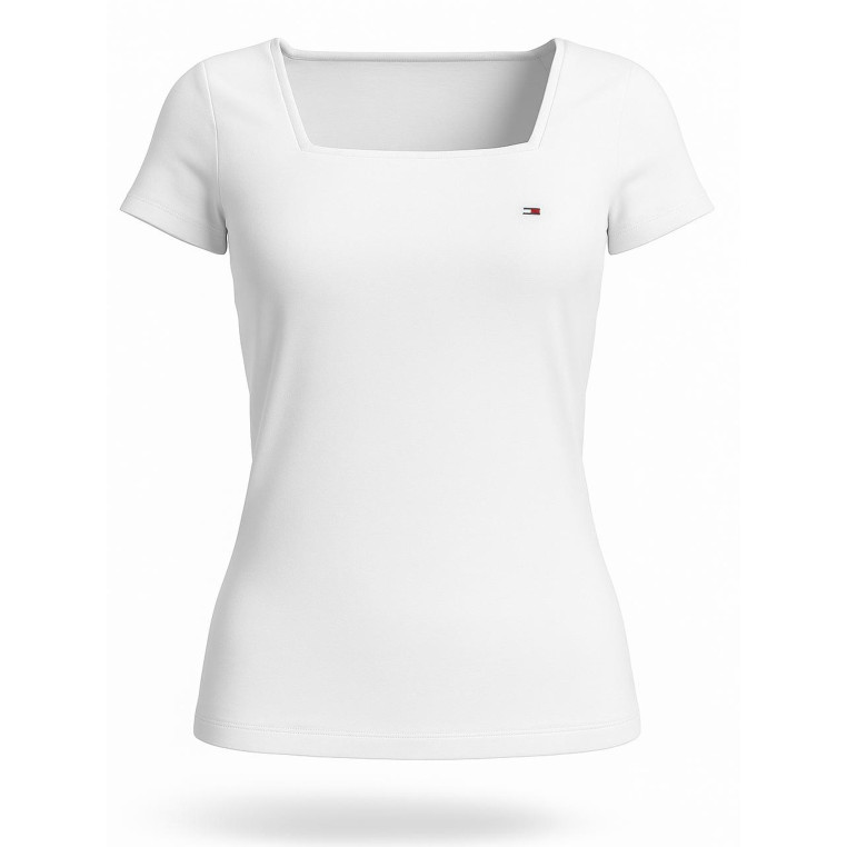 Tommy Hilfiger dámské tričko s krátkým rukávem s velkým výstřihem bílé
