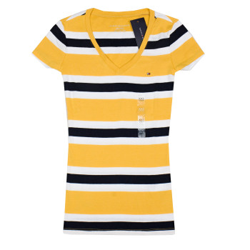 Tommy Hilfiger dámské tričko s krátkým rukávem pruhované tricolor