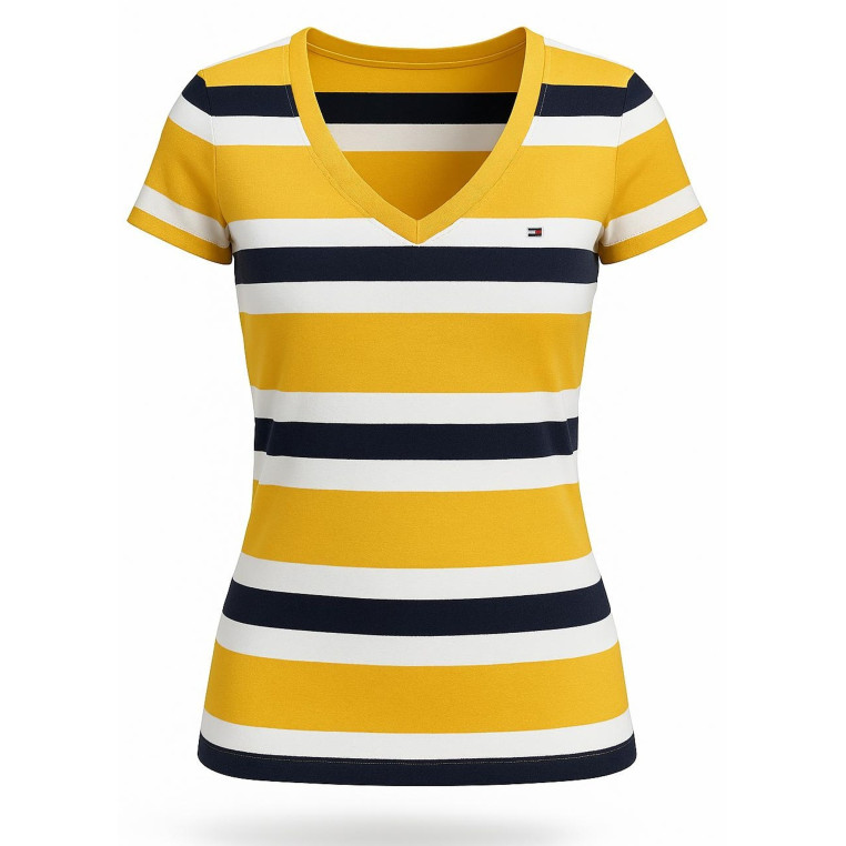 Tommy Hilfiger dámské tričko s krátkým rukávem pruhované tricolor