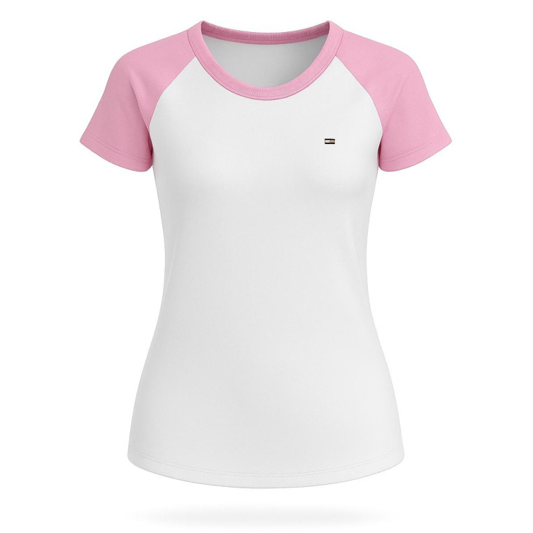 Tommy Hilfiger dámské tričko s krátkým rukávem Crew bílé/pink