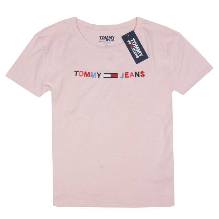 Tommy Hilfiger dámské tričko Logo print krátké se širokým střihem růžové