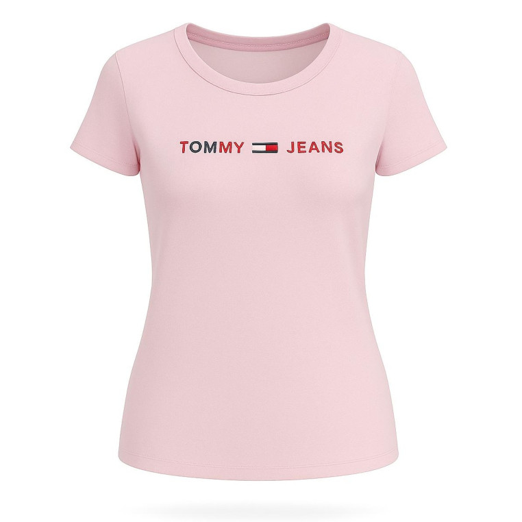 Tommy Hilfiger dámské tričko Logo print krátké se širokým střihem růžové