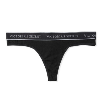 Victorias Secret Tanga Bavlněné Kalhotky Stretch Logo Brand černé 83-14-QB4