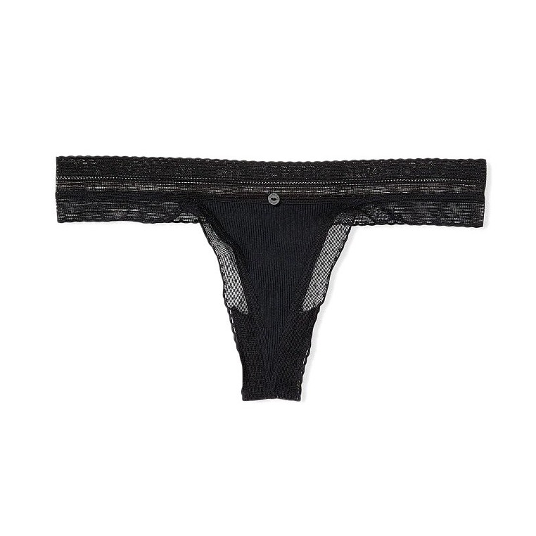 Victorias Secret tanga bavlněné kalhotky Stretch Logo brand černé