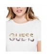 GUESS dámské tričko Huger Split Logo Crew bíé