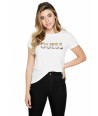 GUESS dámské tričko Huger Split Logo Crew bíé
