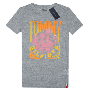Tommy Hilfiger dámské tričko s krátkým rukávem Graphics Essential Crew šedé