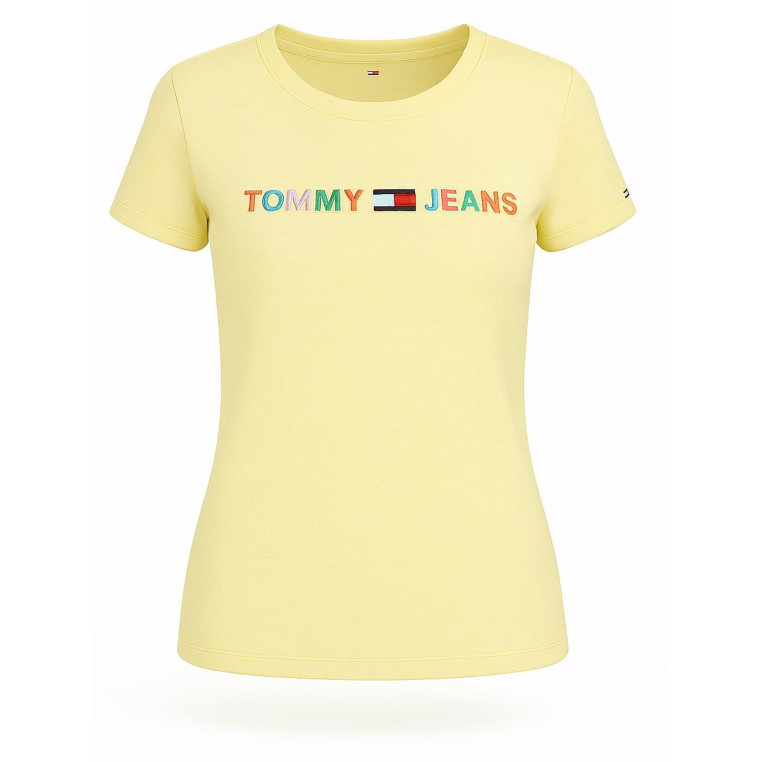 Tommy Hilfiger dámské tričko s krátkým rukávem kratší široké Logo yellow