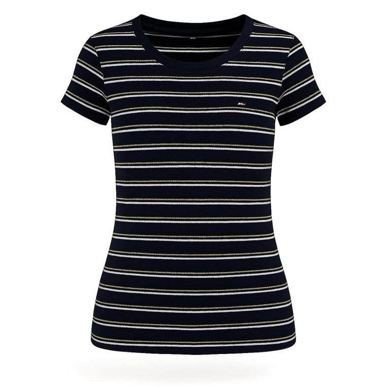 Tommy Hilfiger dámské tričko s krátkým rukávem Crew neck s pruhy