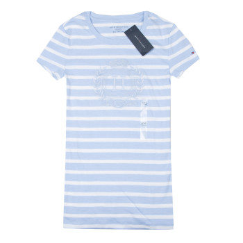 Tommy Hilfiger dámské tričko s krátkým rukávem Crew neck s pruhy blue/wht
