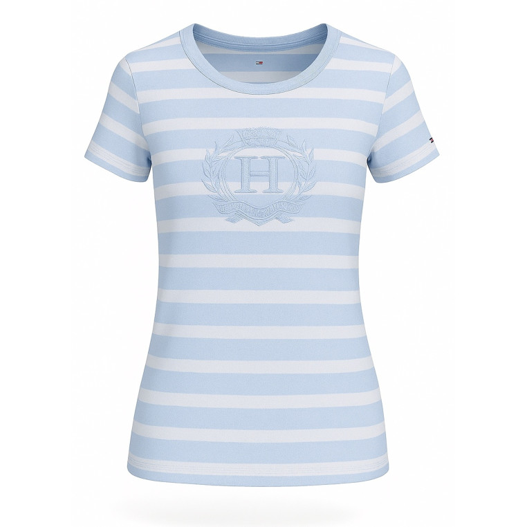 Tommy Hilfiger dámské tričko s krátkým rukávem Crew neck s pruhy blue/wht
