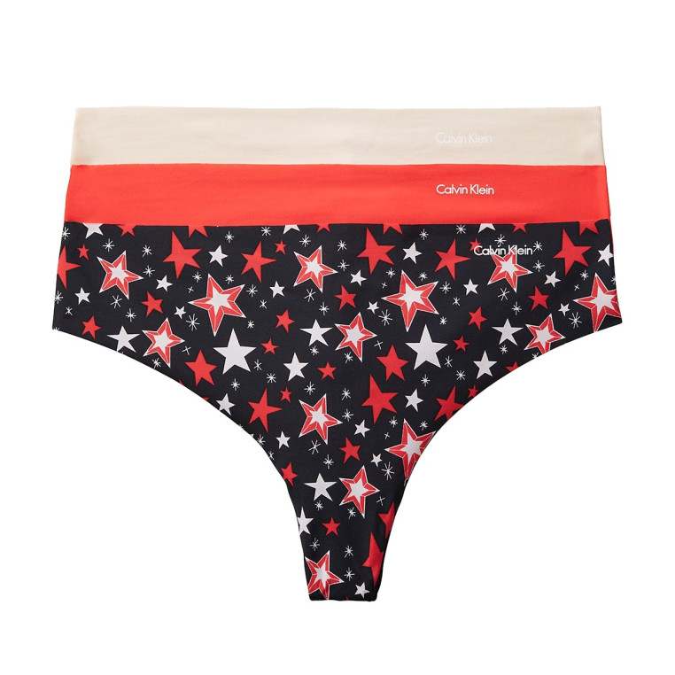 3PACK Calvin Klein tanga dámský set 3 kusů bavlněných kalhotek Thongs Signature Stretch star