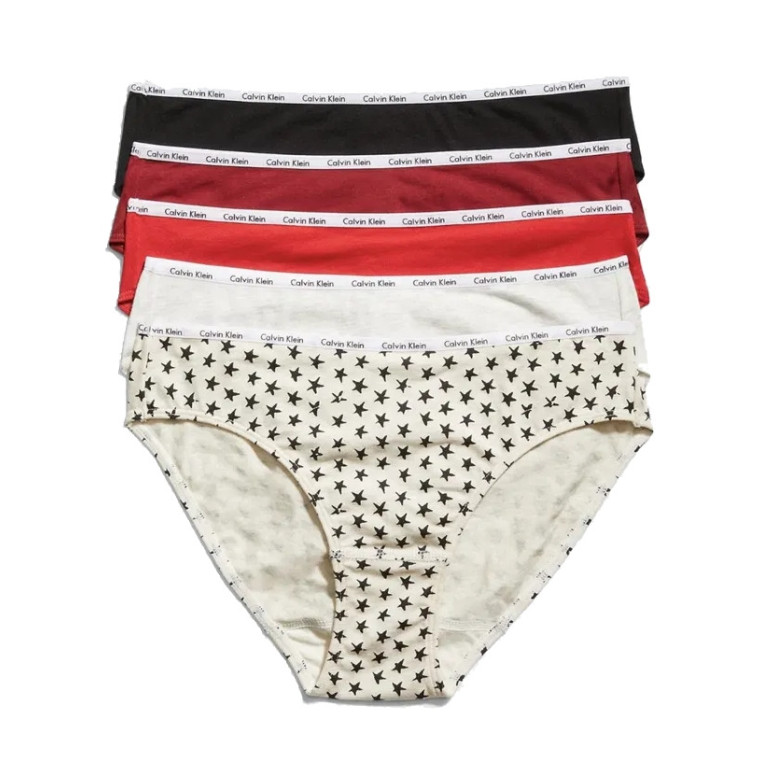 5PACK Calvin Klein Tanga Kalhotky dámský set 5 kusů bavlněných kalhotek Thongs Signature Stretch