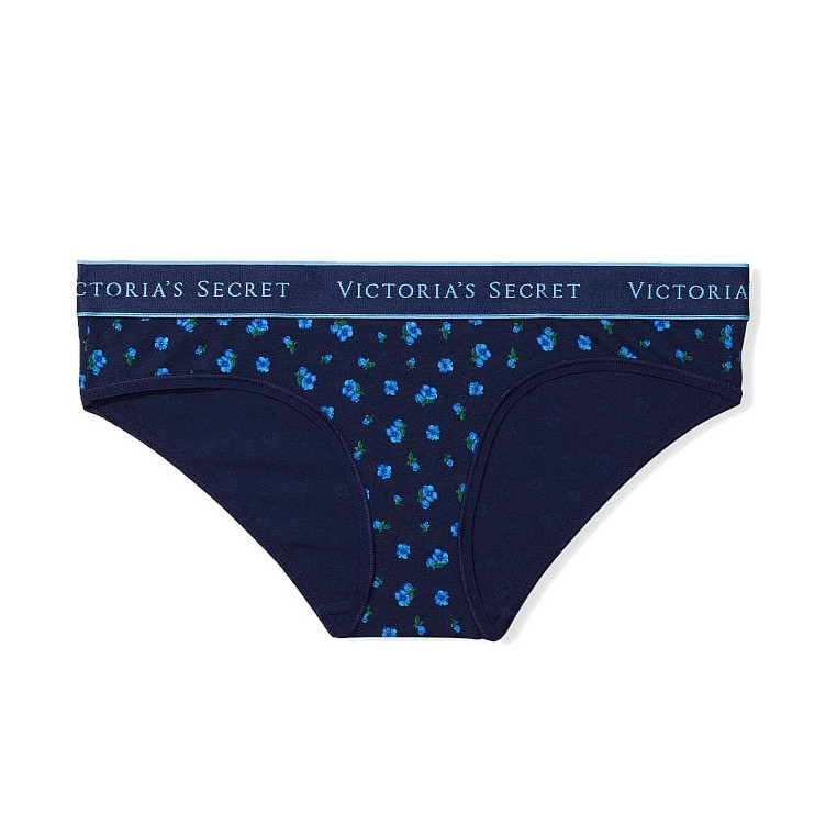Victoria Secret Klasické Bavlněné Kalhotky Bikini tmavě modré květinky