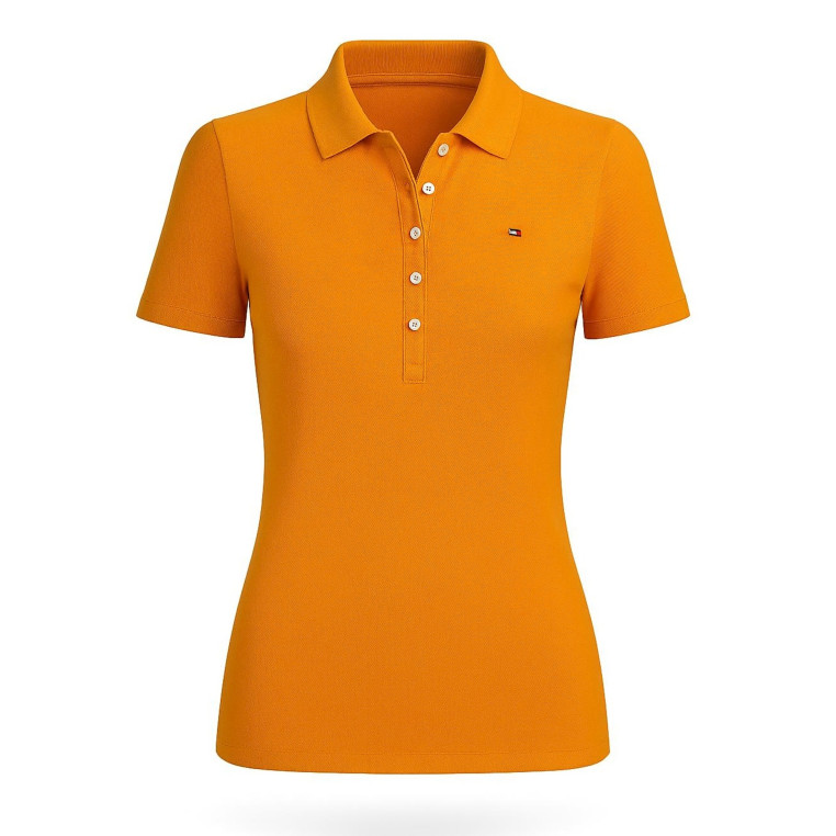 Tommy Hilfiger Dámské Polo Tričko bavlněné s krátkým rukávem oranžové