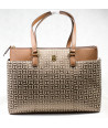 Tommy Hilfiger Větší kabelka Signature TH Logo Large Tote Shoulder Bag Jacquard béžová