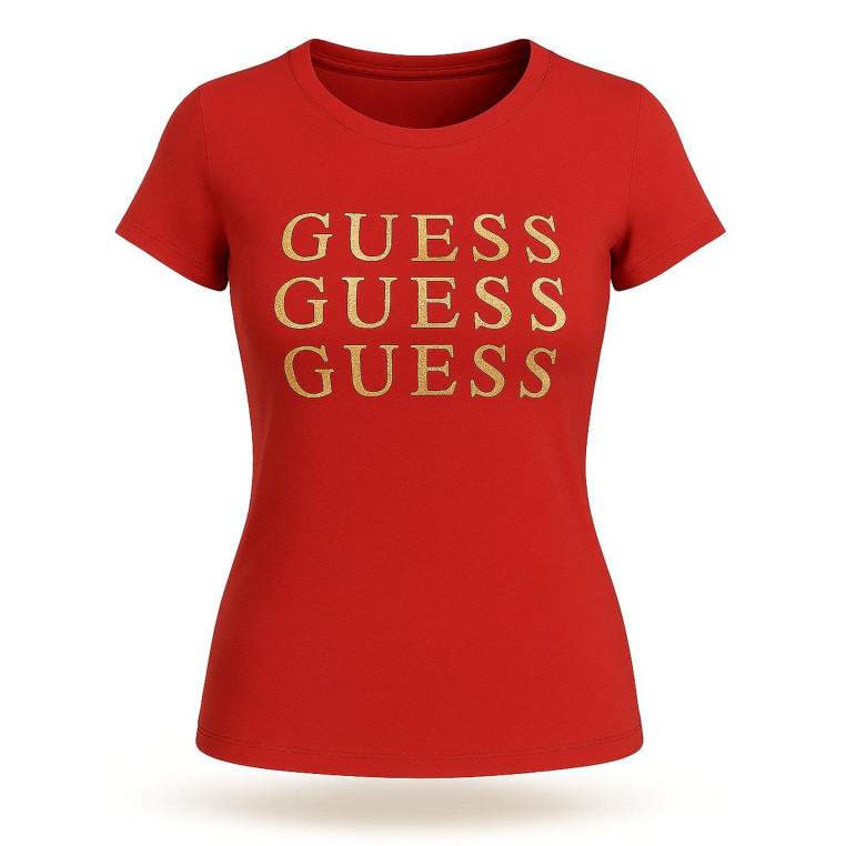 GUESS Dámské Tričko Diana Repeat Logo Ruby Red