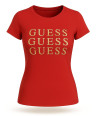 GUESS Dámské Tričko Diana Repeat Logo Ruby Red