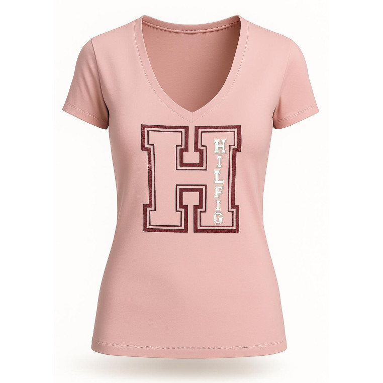 Tommy Hilfiger dámské tričko růžové Graphics v-neck 110-687