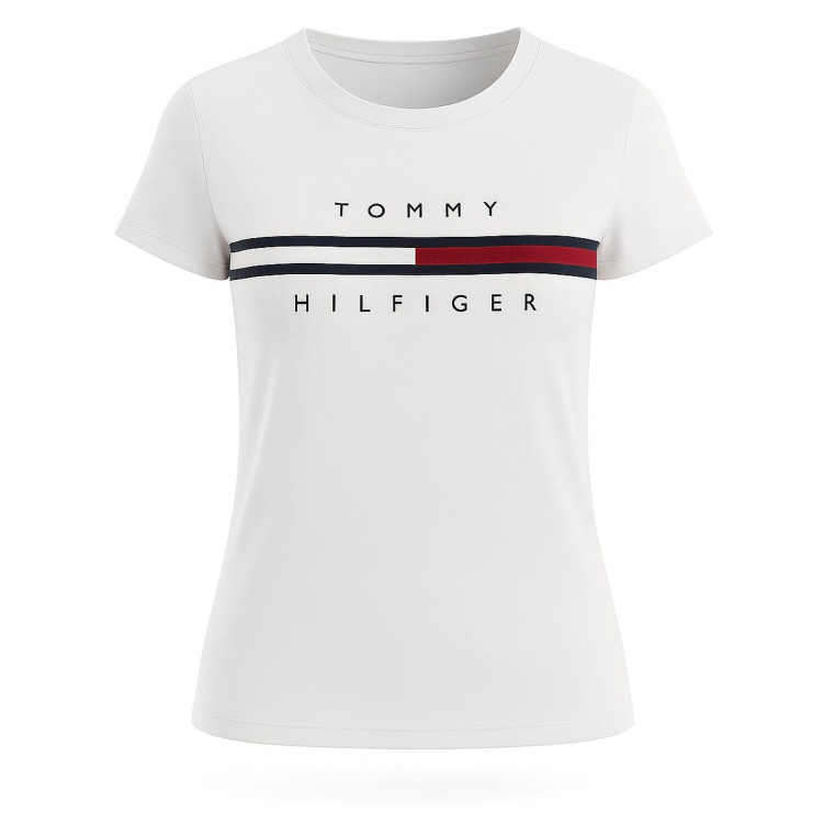Tommy Hilfiger Dámské Tričko Signature Stripe – Bílé, Bavlněné