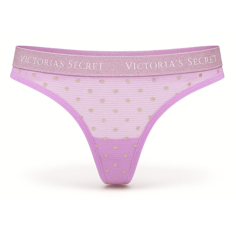 Victorias Secret tanga bavlněné kalhotky Cotton Heartbreaker Orchid Pink