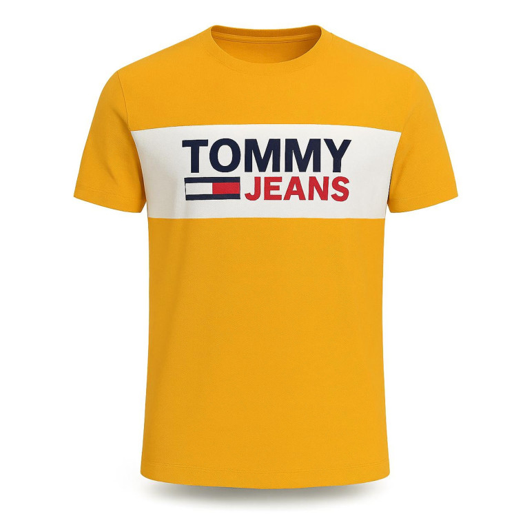 Tommy Hilfiger pánské tričko s krátkým rukávem Essential Wide Logo yellow