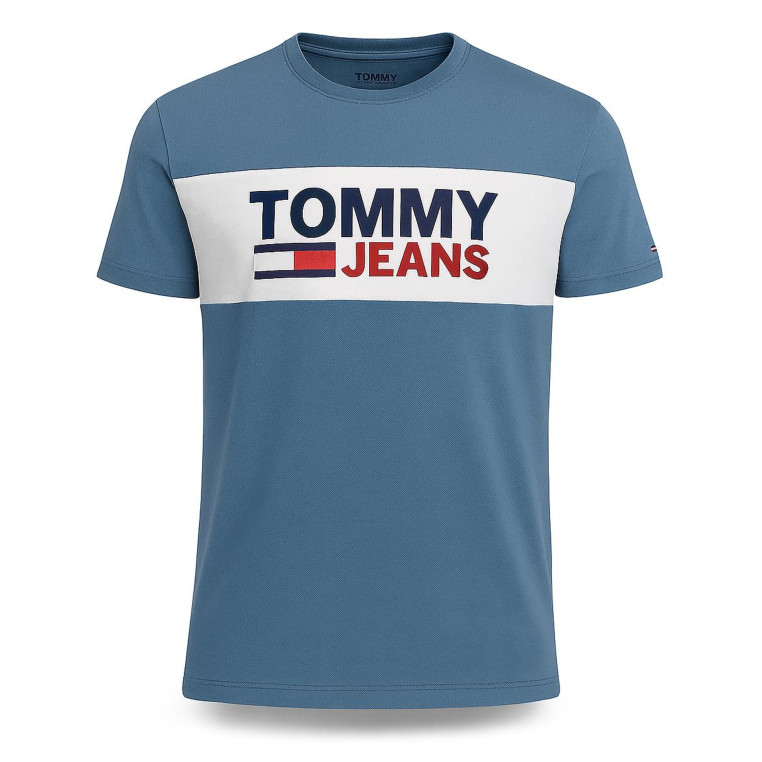 Tommy Hilfiger pánské tričko s krátkým rukávem Essentia Wide Logo light blue