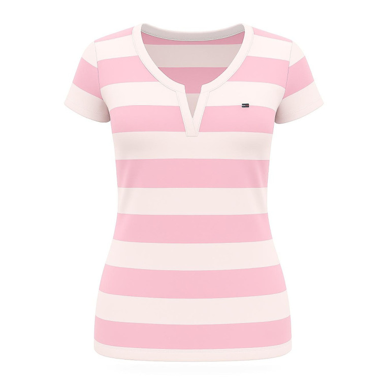 Tommy Hilfiger dámské tričko s krátkým rukávem s výstřihem wht/pink