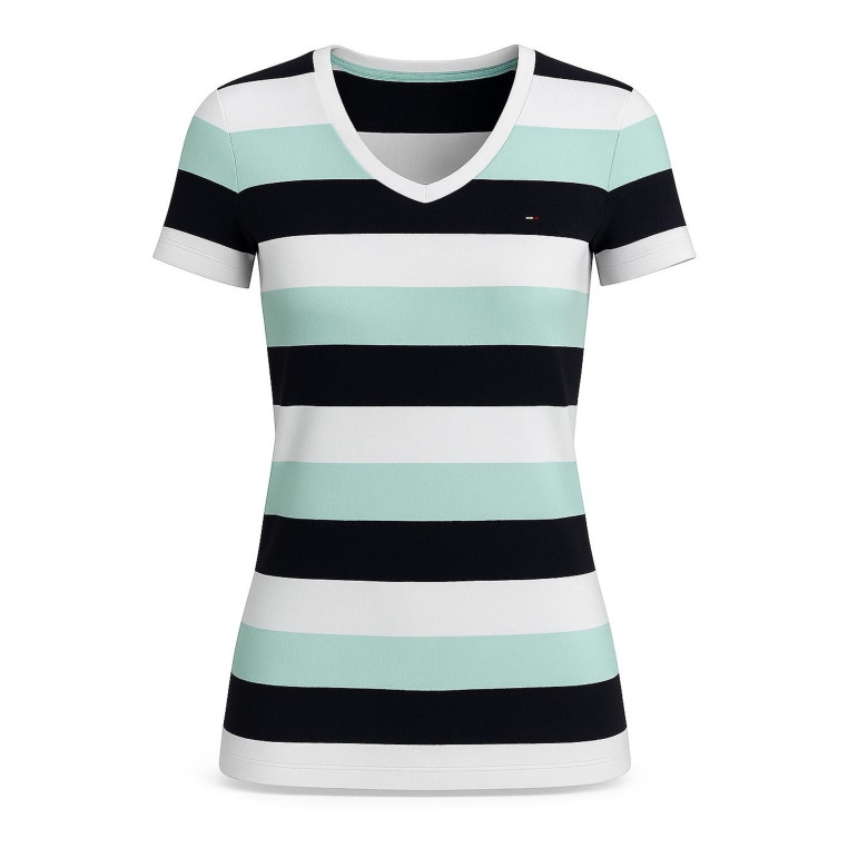Tommy Hilfiger Dámské Tričko Stripe pruhované s krátkým rukávem