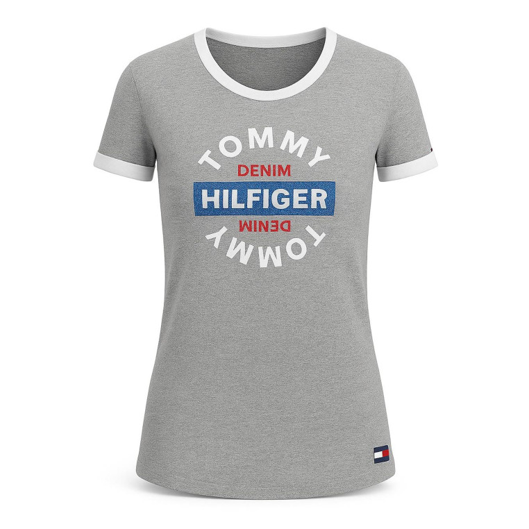 Tommy Hilfiger Dámské Tričko krátký rukáv Iconic Logo šedé