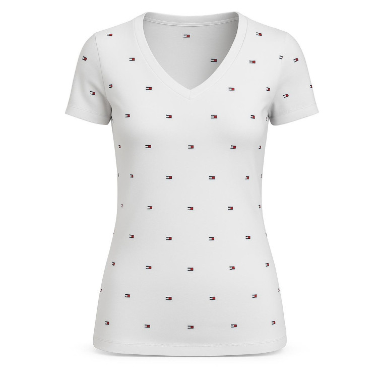 Tommy Hilfiger dámské tričko v-neck Tommy flag bílé