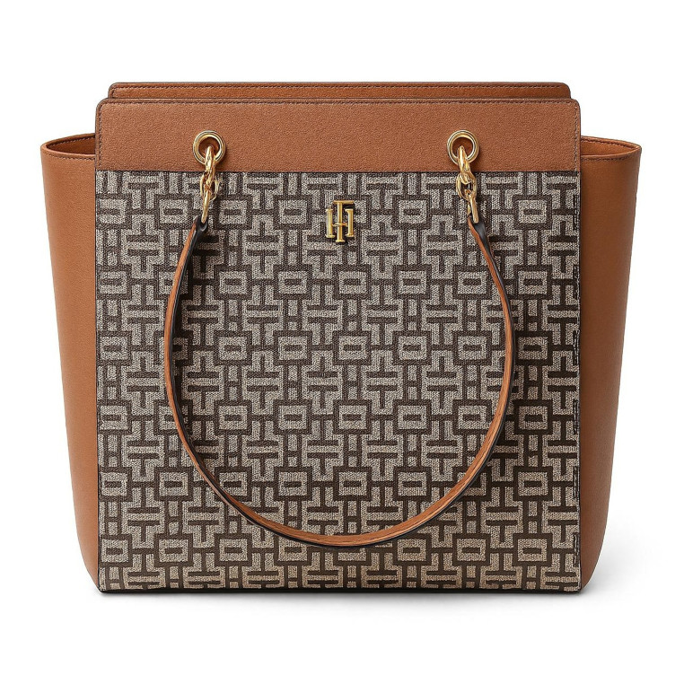 Tommy Hilfiger Větší kabelka Signature Logo Large Shoulder Bag Jacquard béžová