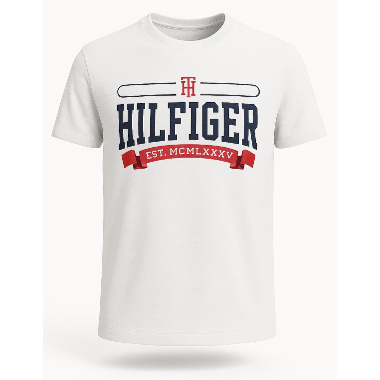 Tommy Hilfiger Pánské Bílé Tričko Iconic – Logo Print
