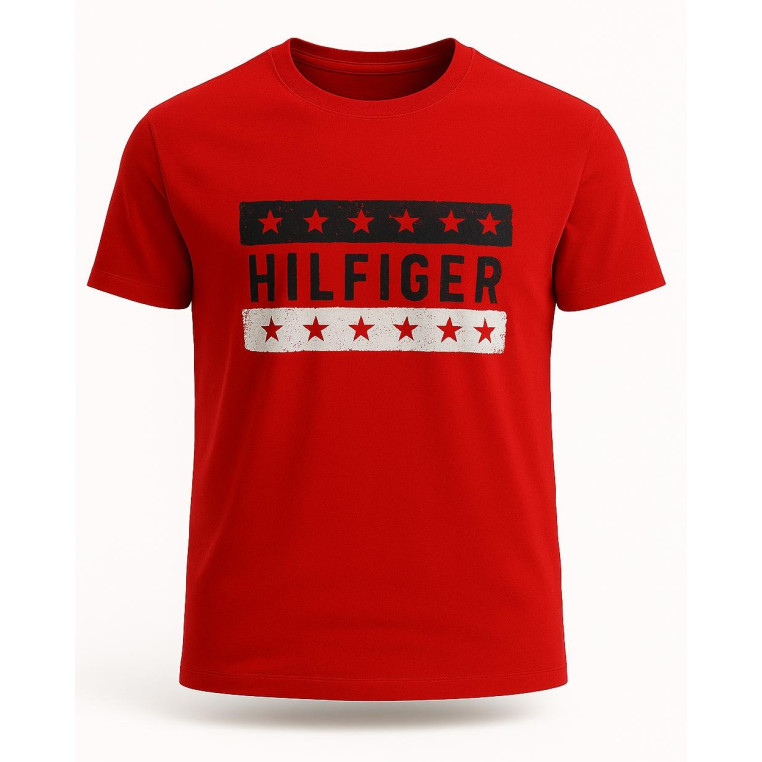 Tommy Hilfiger Pánské Tričko s Krátkým Rukávem – Burgundy Brown