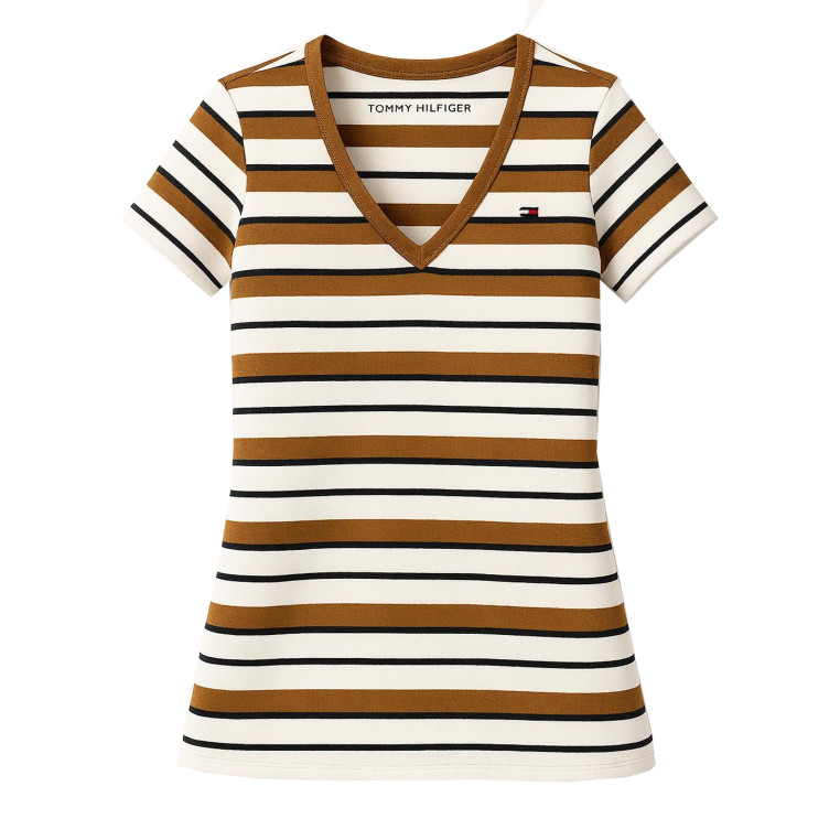 Tommy Hilfiger Bavlněné Dámské Tričko s pruhy šdé