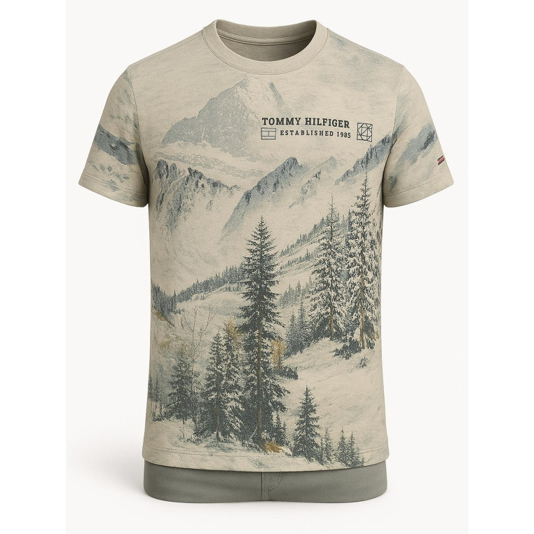 Tommy Hilfiger Pánské Tričko s Krátkým Rukávem – Burgundy Brown